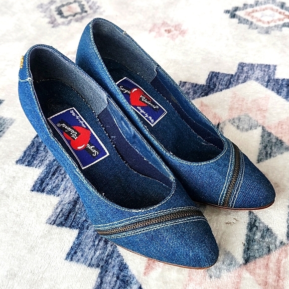 Vintage Sergio Valente Denim Zipper Pump Heels – 6 Rare Y2K Style - Picture 1 of 10